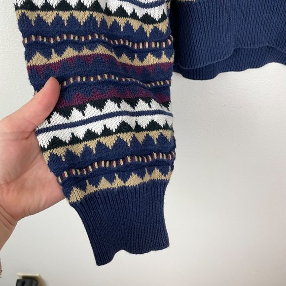 Vintage Descente Men's Sz XL 3D Knit Striped Grandpa Style Navy Maroon Sweater - Picture 5 of 8